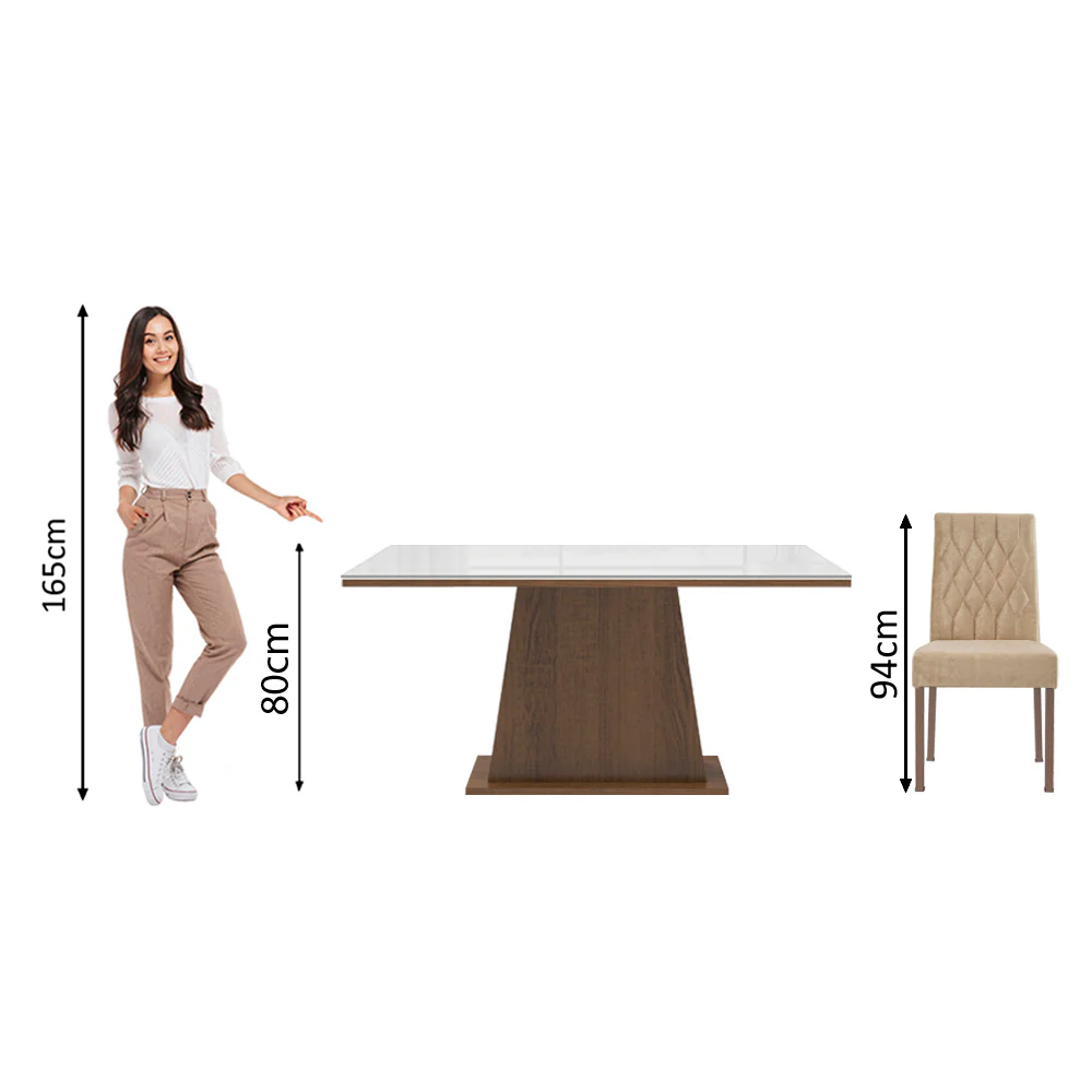 Conjunto Sala de Jantar Mesa Tampo de Vidro 6 Cadeiras Rustic/Branco/Imperial Stéfani Madesa - Image 4