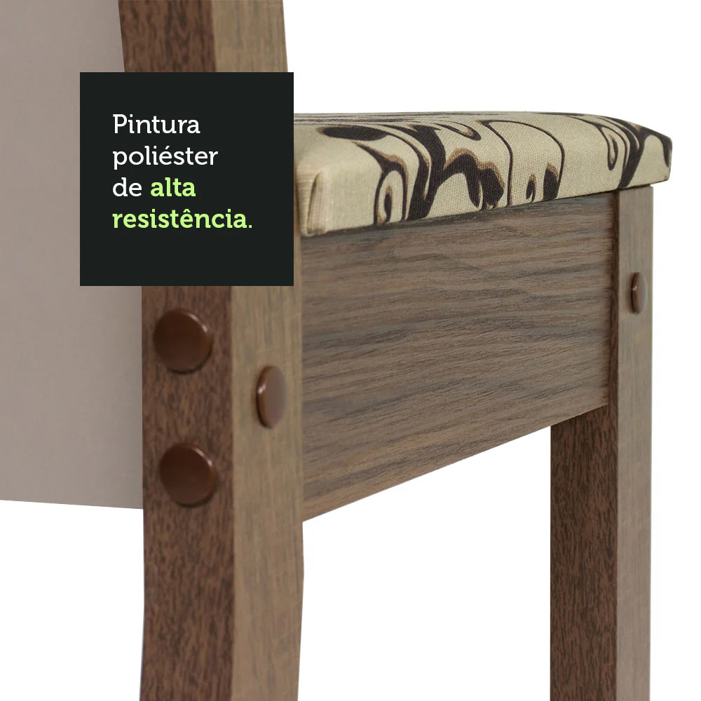 Conjunto Sala de Jantar Mesa Tampo de Vidro 6 Cadeiras Rustic/Crema/Bege Marrom Heloísa Madesa - Image 9