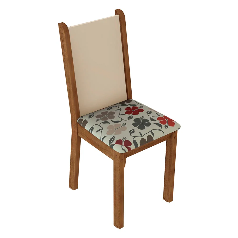 Conjunto Sala de Jantar Mesa Tampo de Vidro 6 Cadeiras Rustic/Crema/Hibiscos Heloísa Madesa - Image 7
