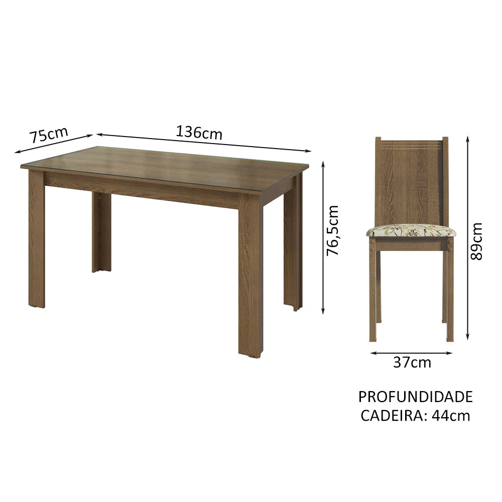 Conjunto Sala de Jantar Mesa Tampo de Vidro 6 Cadeiras Rustic/Lírio Bege Isla Madesa - Image 3