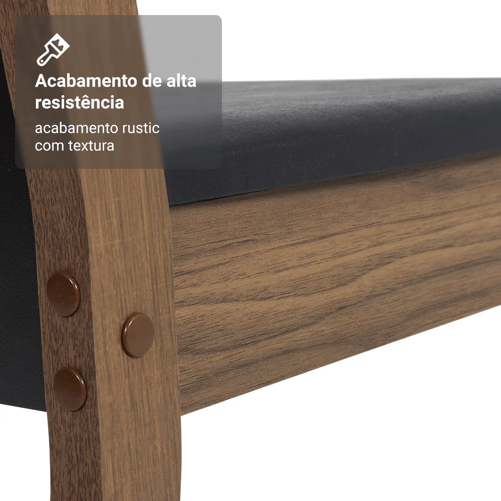 Conjunto Sala de Jantar Mesa Tampo de Vidro 6 Cadeiras Rustic/Preto Viola Madesa - Image 7
