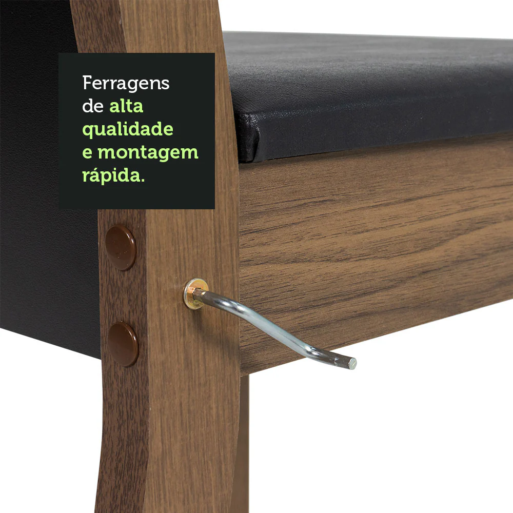 Conjunto Sala de Jantar Mesa Tampo de Vidro 6 Cadeiras Rustic/Preto Zoe Madesa - Image 8