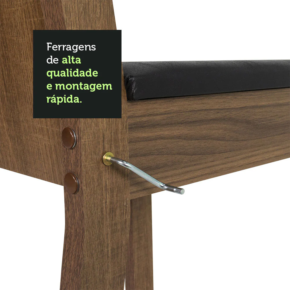 Conjunto Sala de Jantar Mesa Tampo de Vidro 6 Cadeiras Rustic/Sintético Preto Isla Madesa - Image 8