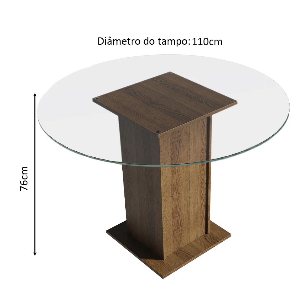 Conjunto Sala de Jantar Mesa Tampo de Vidro Redondo 4 Cadeiras Rustic/Silver Irene Madesa - Image 3