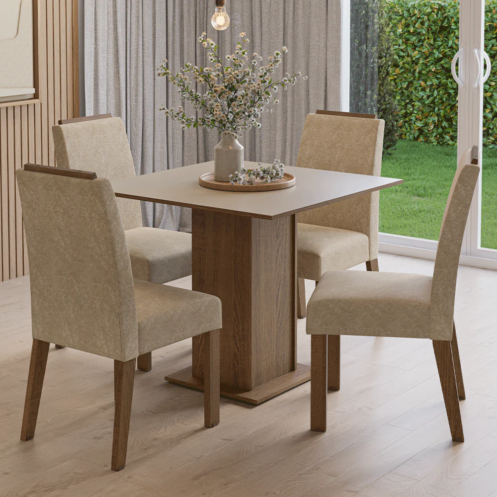 Conjunto Sala de Jantar Tampo de Madeira 4 Cadeiras Rustic/Crema/Imperial Aspen Madesa
