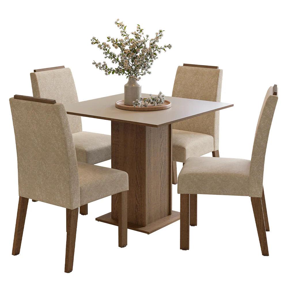 Conjunto Sala de Jantar Tampo de Madeira 4 Cadeiras Rustic/Crema/Imperial Aspen Madesa - Image 2