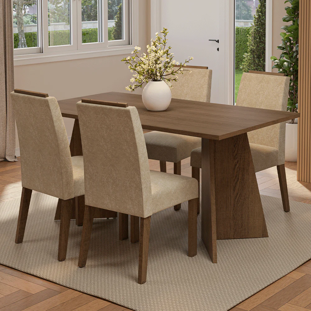 Conjunto Sala de Jantar Tampo de Madeira 4 Cadeiras Rustic/Imperial Évora Madesa