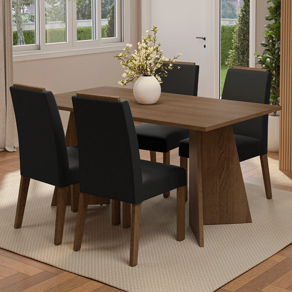 Conjunto Sala de Jantar Tampo de Madeira 4 Cadeiras Rustic/Oxford Évora Madesa