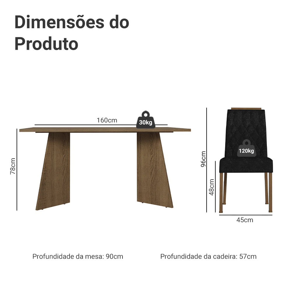 Conjunto Sala de Jantar Tampo de Madeira 4 Cadeiras Rustic/Oxford Tulum Madesa - Image 3