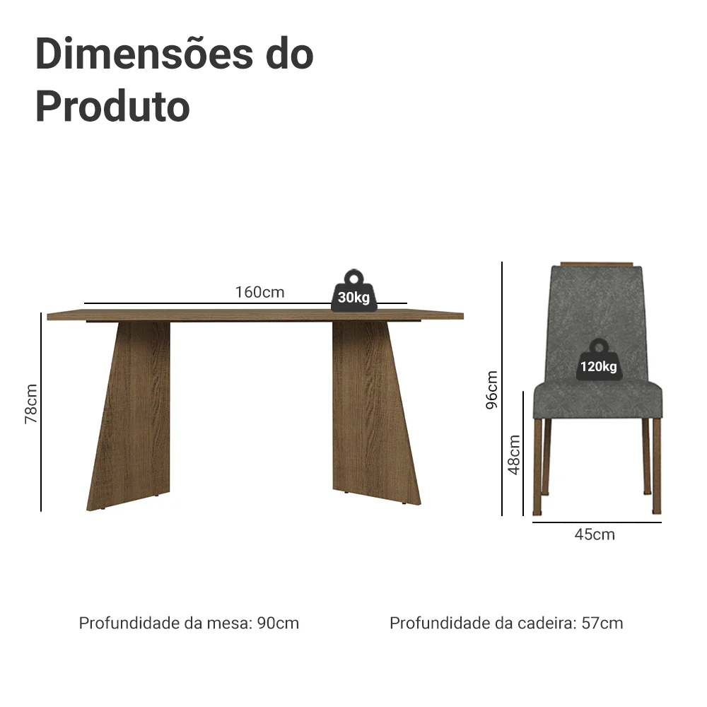 Conjunto Sala de Jantar Tampo de Madeira 4 Cadeiras Rustic/Silver Évora Madesa - Image 3