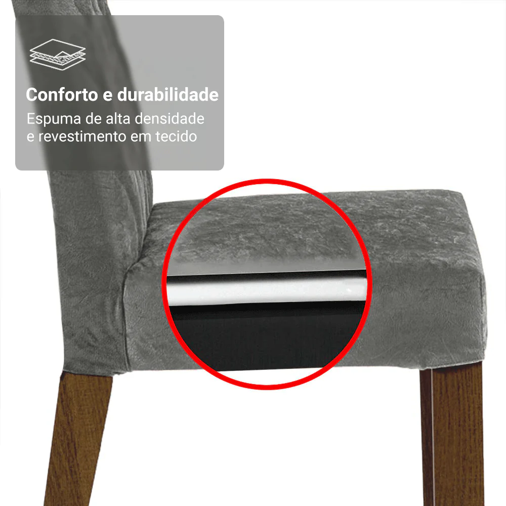 Conjunto Sala de Jantar Tampo de Madeira 6 Cadeiras Rustic/Cinza/Silver Leon Madesa - Image 8