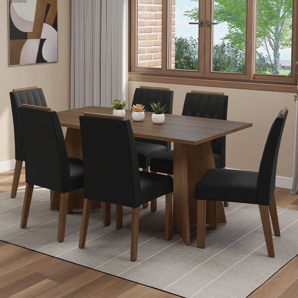 Conjunto Sala de Jantar Tampo de Madeira 6 Cadeiras Rustic/Oxford Leon Madesa