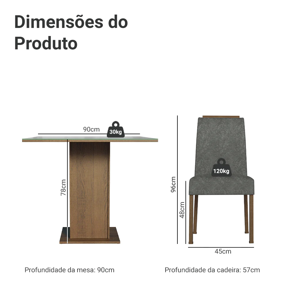 Conjunto Sala de Jantar Tampo de Vidro 4 Cadeiras Rustic/Cinza/Silver Sines Madesa - Image 3