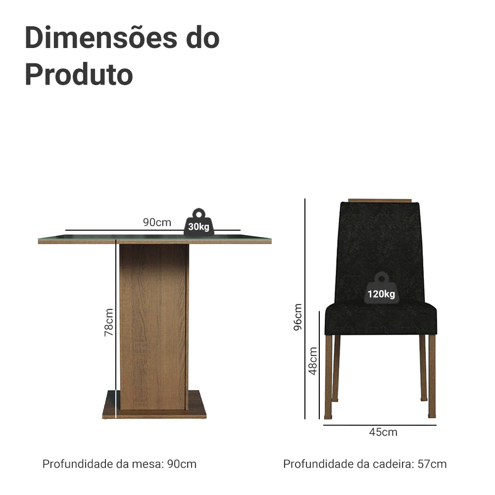 Conjunto Sala de Jantar Tampo de Vidro 4 Cadeiras Rustic/Preto/Oxford Sines Madesa - Image 3