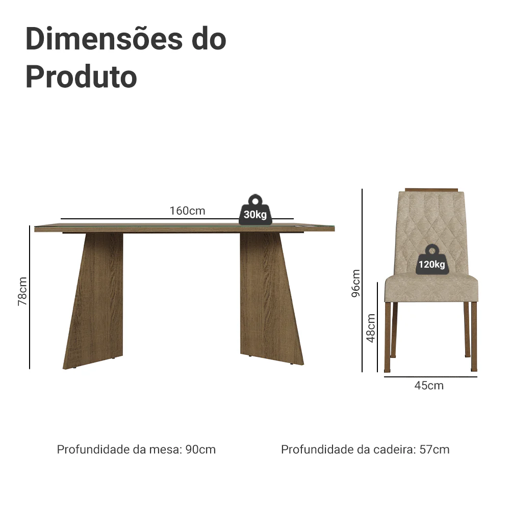 Conjunto Sala de Jantar Tampo de Vidro 6 Cadeiras Rustic/Imperial Sintra Madesa - Image 3