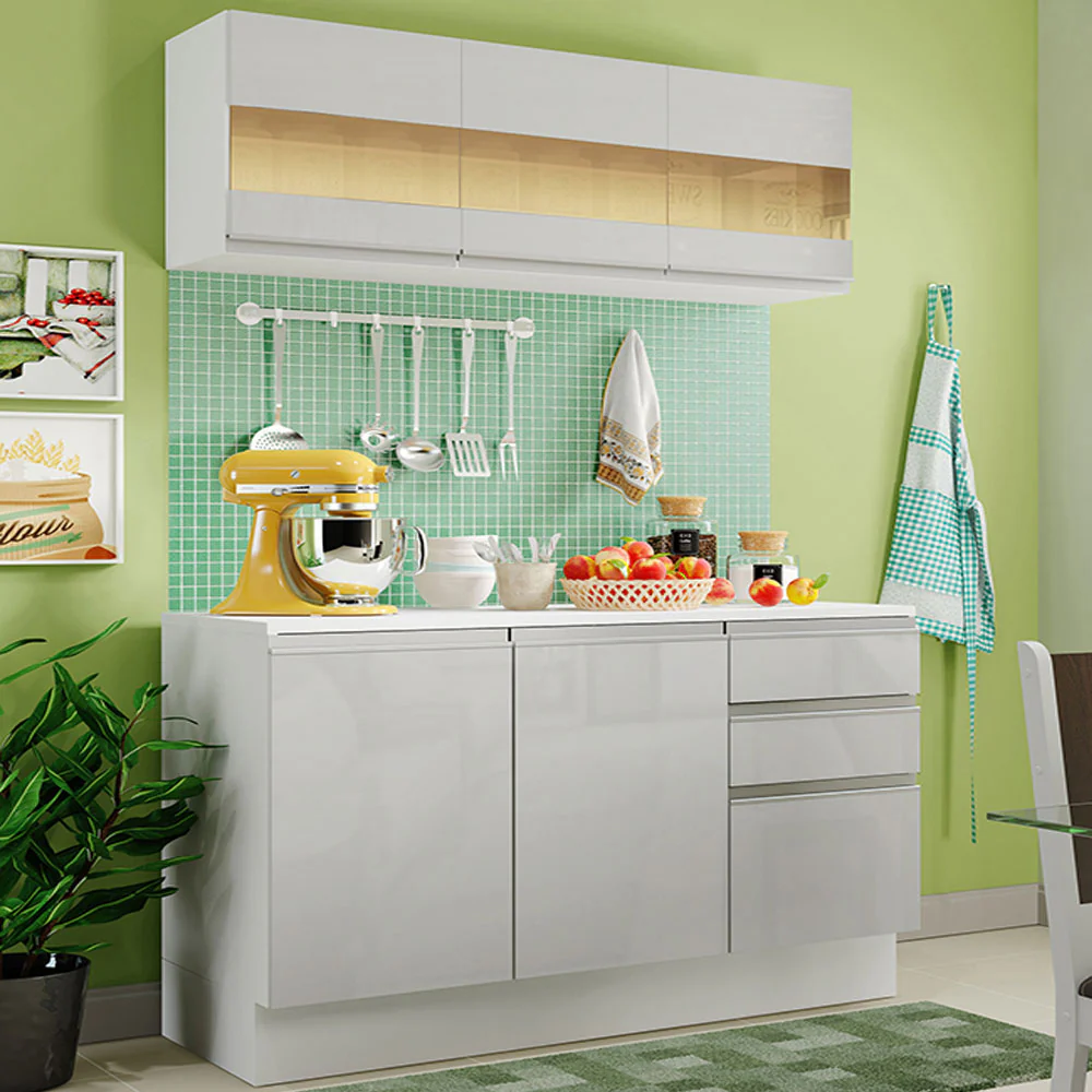 Armário de Cozinha Compacta 100% MDF 120 cm Frentes Branco Brilho Smart Madesa XP