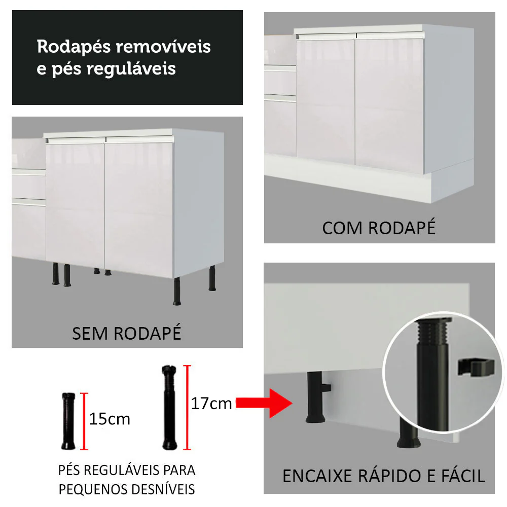 Armário de Cozinha Compacta 100% MDF 120 cm Frentes Branco Brilho Smart Madesa XP - Image 10