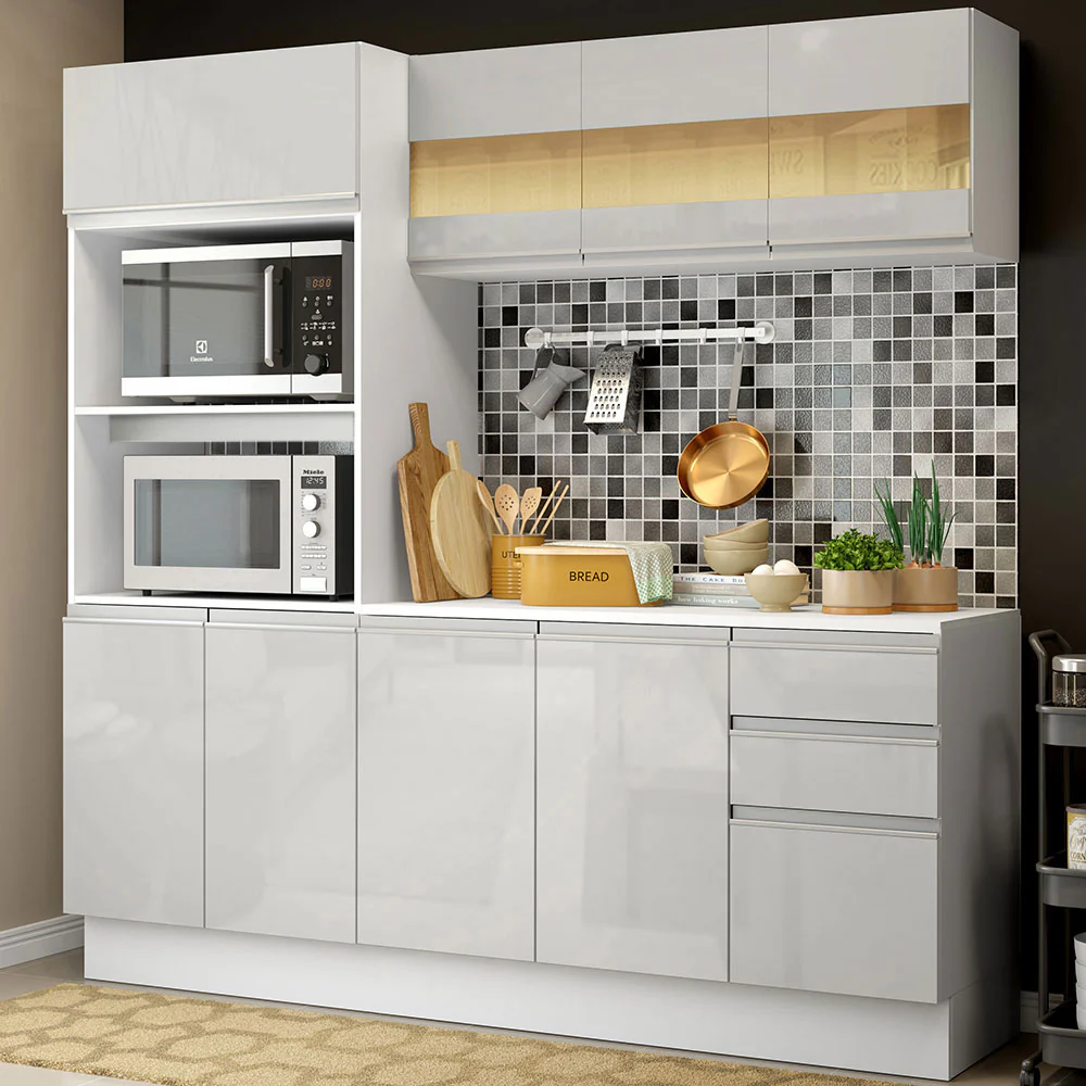 Armário de Cozinha Compacta 100% MDF 190 cm Frentes Branco Brilho Smart Madesa XP