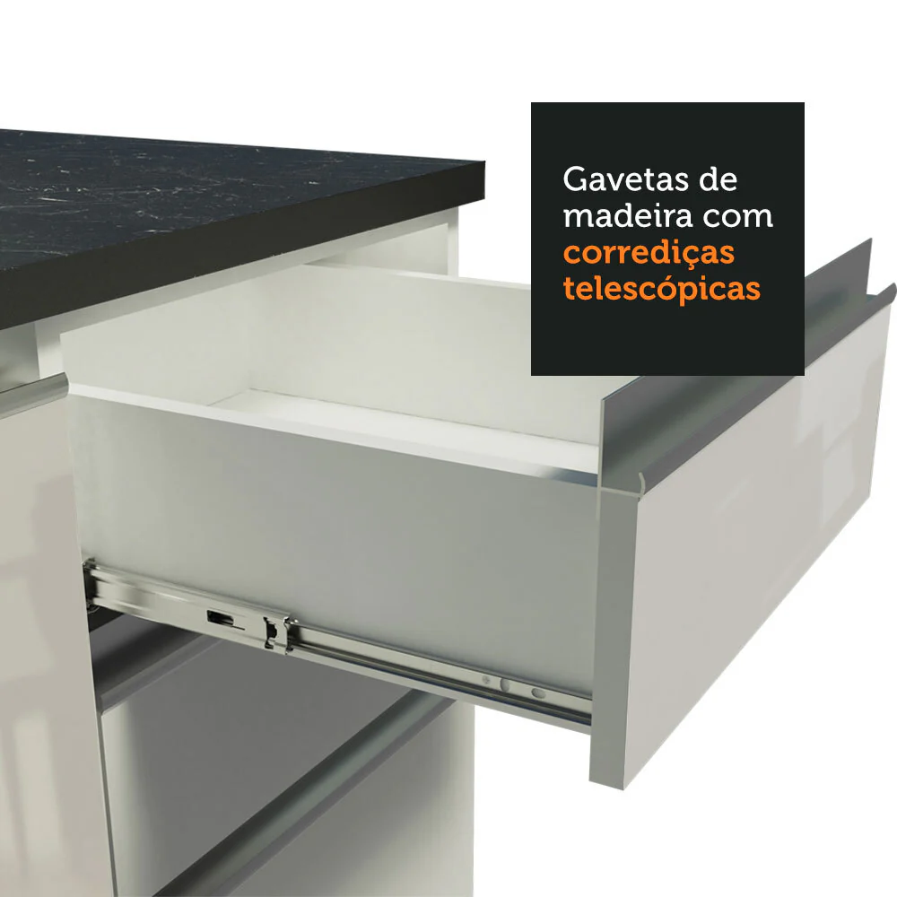 Armário de Cozinha Compacta 100% MDF 260cm Portas Branco Brilho Acordes Madesa 02 - Image 7