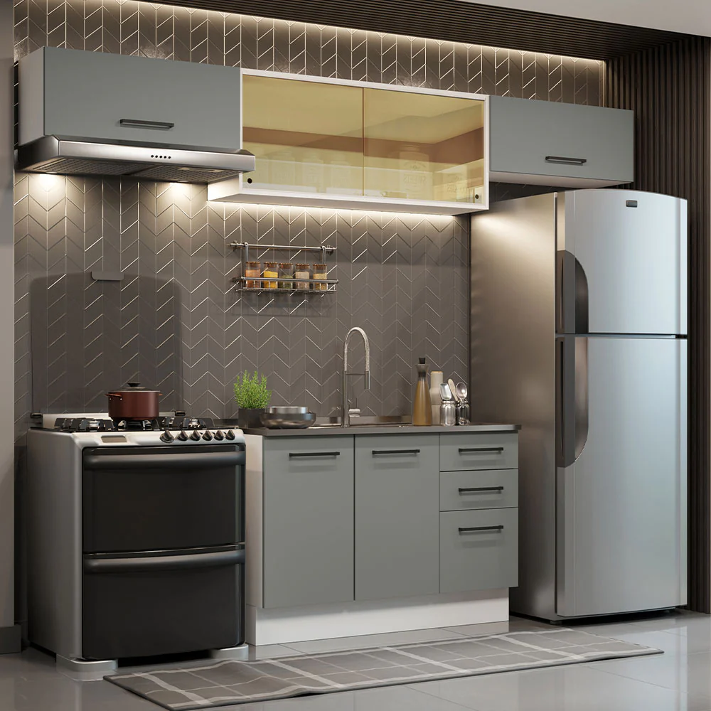 Armário de Cozinha Compacta 280cm Branco/Cinza Agata Madesa 03
