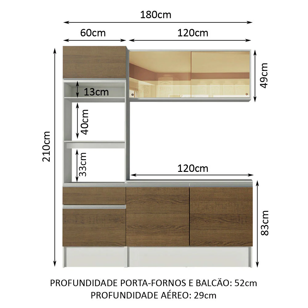 Armário de Cozinha Compacta 180cm Branco/Rustic Diamante Madesa 86 - Image 3