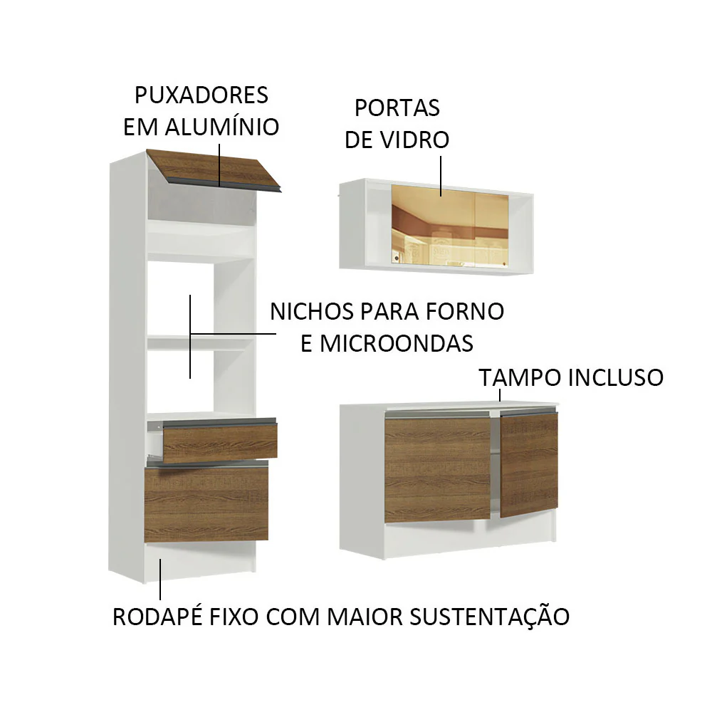 Armário de Cozinha Compacta 180cm Branco/Rustic Diamante Madesa 86 - Image 4