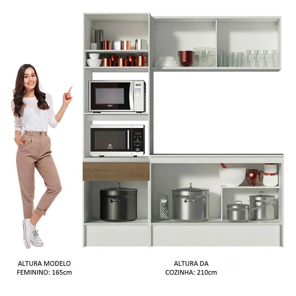 Armário de Cozinha Compacta 180cm Branco/Rustic Diamante Madesa 86 - Image 6