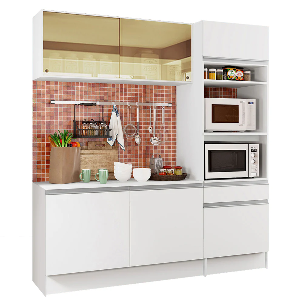 Armário de Cozinha Compacta  com Balcão e Tampo Branco Diamante Pop Madesa - Image 2