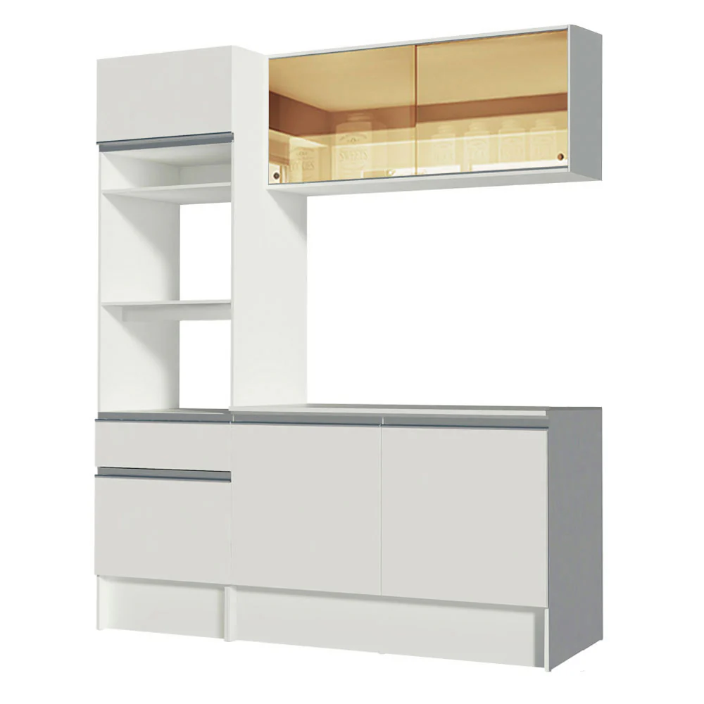 Armário de Cozinha Compacta  com Balcão e Tampo Branco Diamante Pop Madesa - Image 9