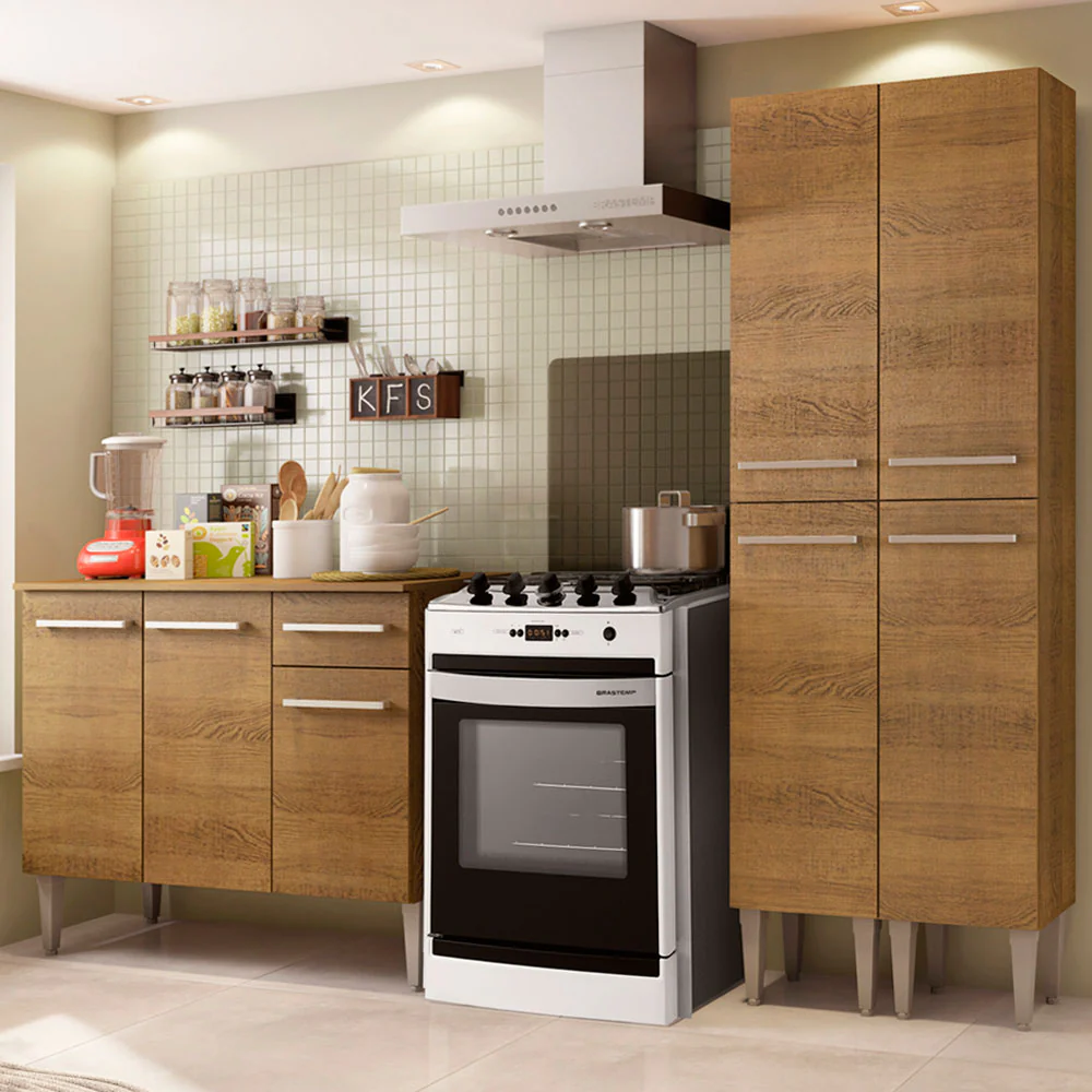 Armário de Cozinha Compacta com Balcão e Paneleiro Rustic Emilly Front Madesa