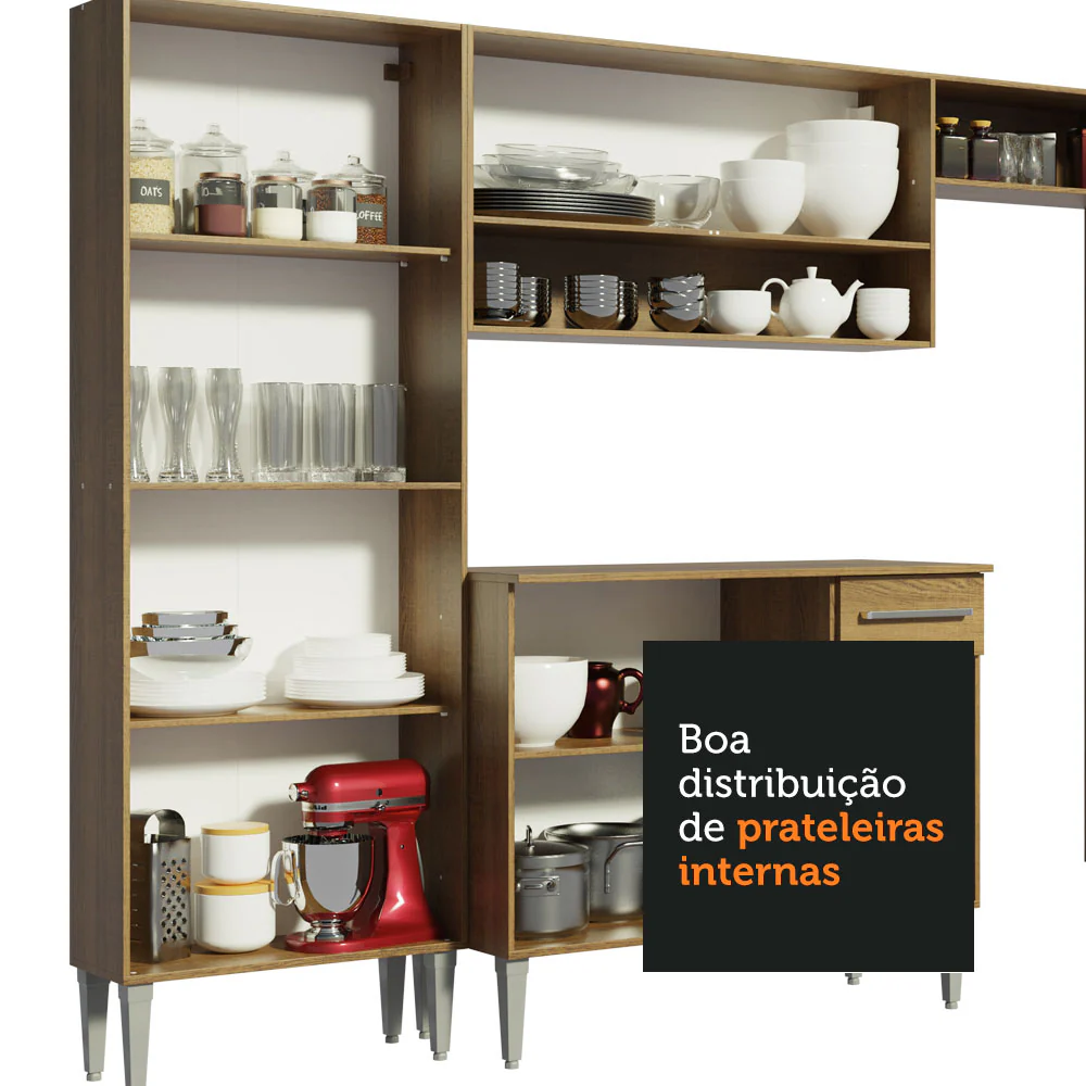 Armário de Cozinha Compacta com Balcão e Paneleiro Rustic Emilly Front Madesa - Image 8