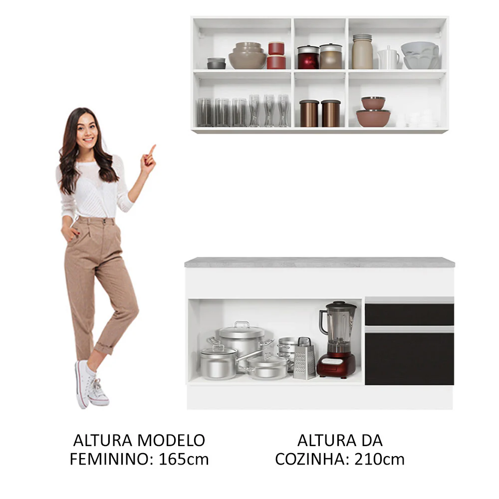 Armário de Cozinha Compacta 150cm Branco/Preto Glamy Madesa 01 - Image 5