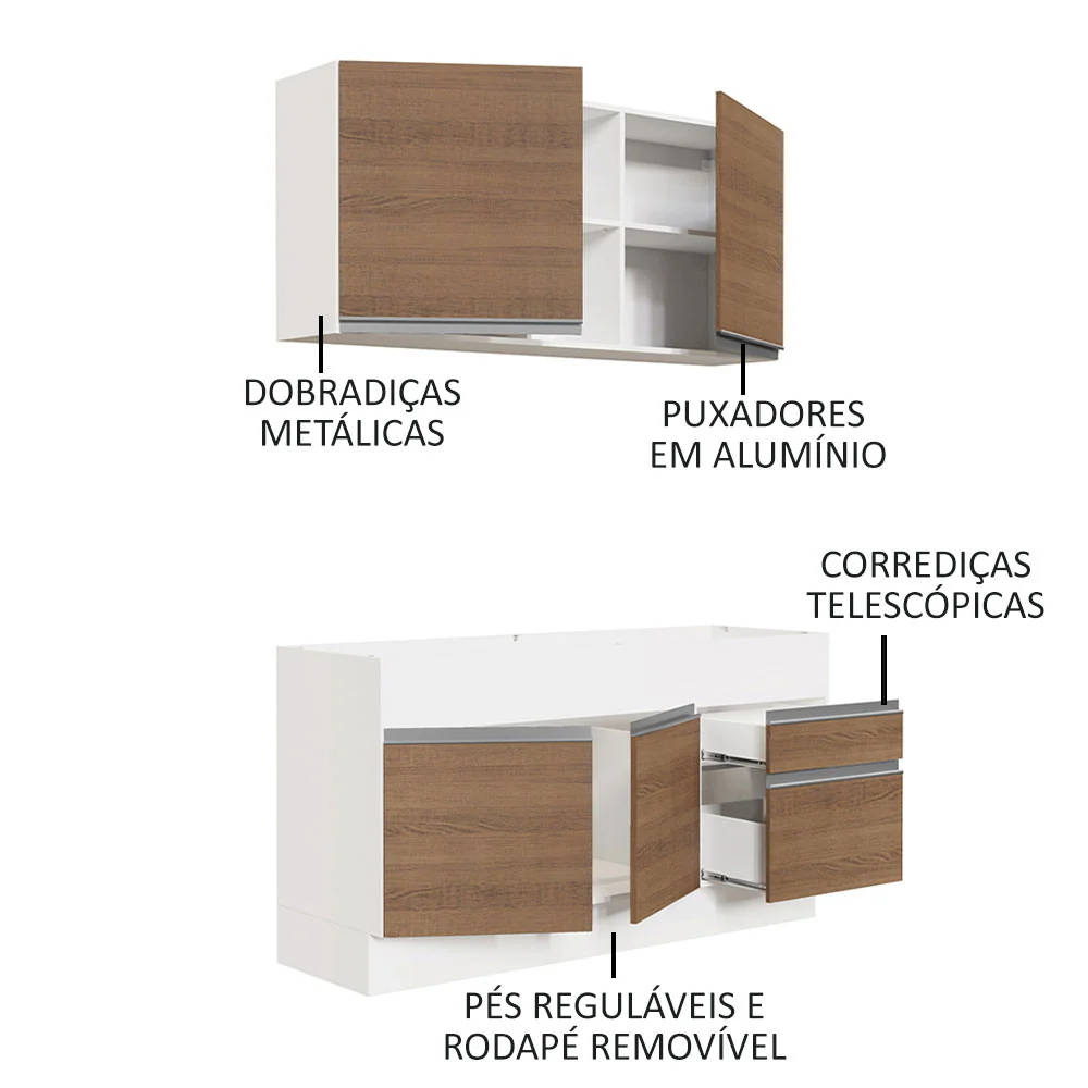 Armário de Cozinha Compacta 150cm Branco/Rustic Glamy Madesa 02 - Image 4