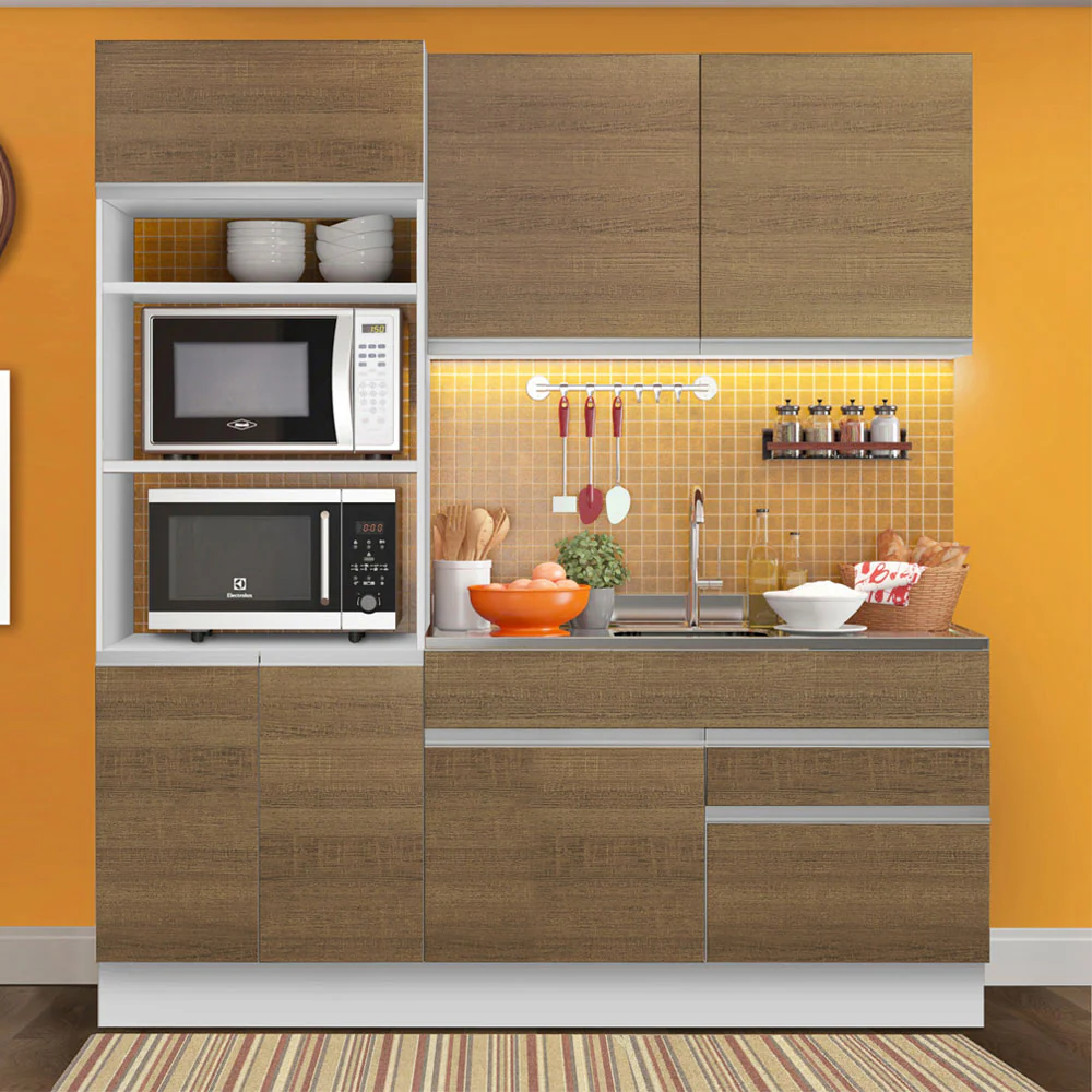 Armário de Cozinha Compacta 6 Portas 2 Gavetas (Sem Tampo e Pia) Branco/Rustic Lívia Madesa