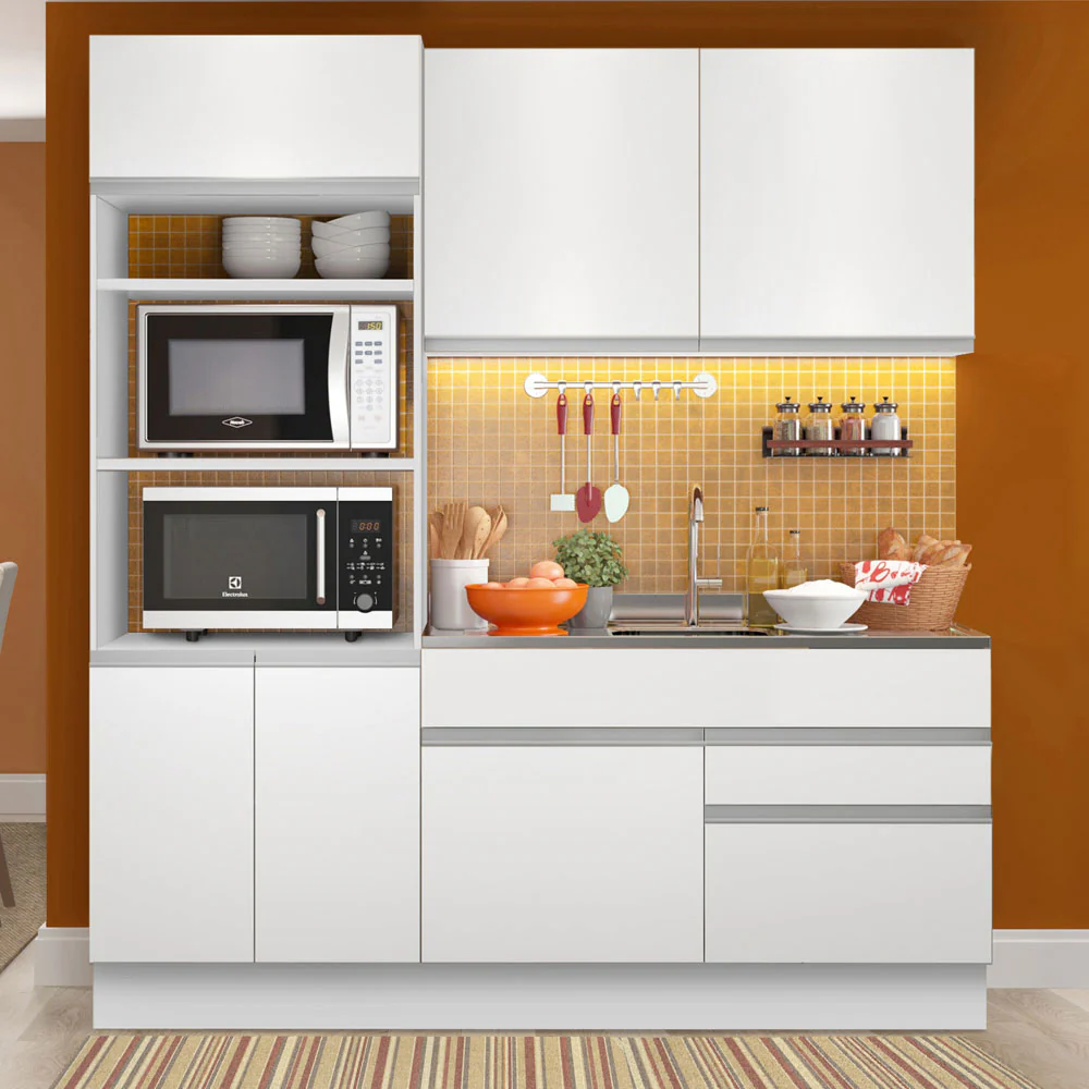 Armário de Cozinha Compacta 6 Portas 2 Gavetas (Sem Tampo e Pia) Branco Lívia Madesa