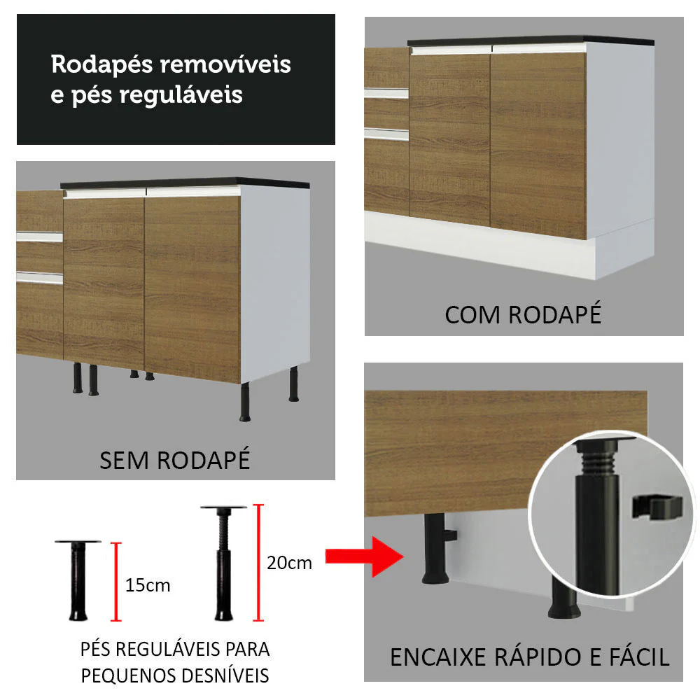 Armário de Cozinha Completa 100% MDF 260cm Branco/Rustic Acordes Madesa 03 - Image 8
