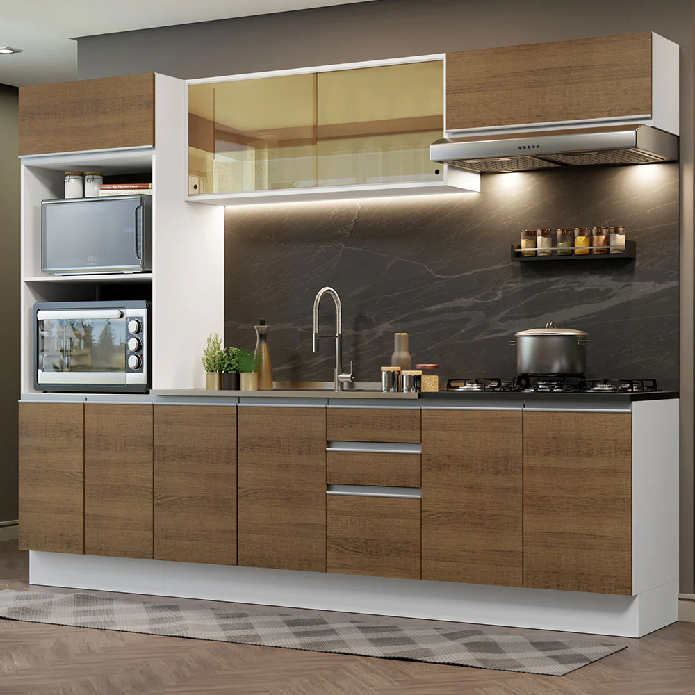 Armário de Cozinha Completa 100% MDF 270cm Branco/Rustic Acordes Madesa 07