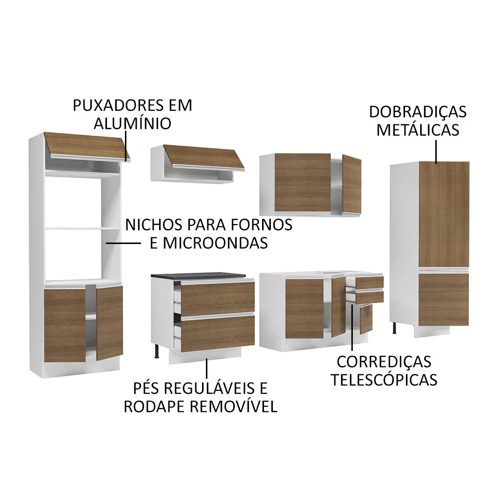 Armário de Cozinha Completa 100% MDF 330cm Branco/Rustic Acordes Madesa 05 - Image 4