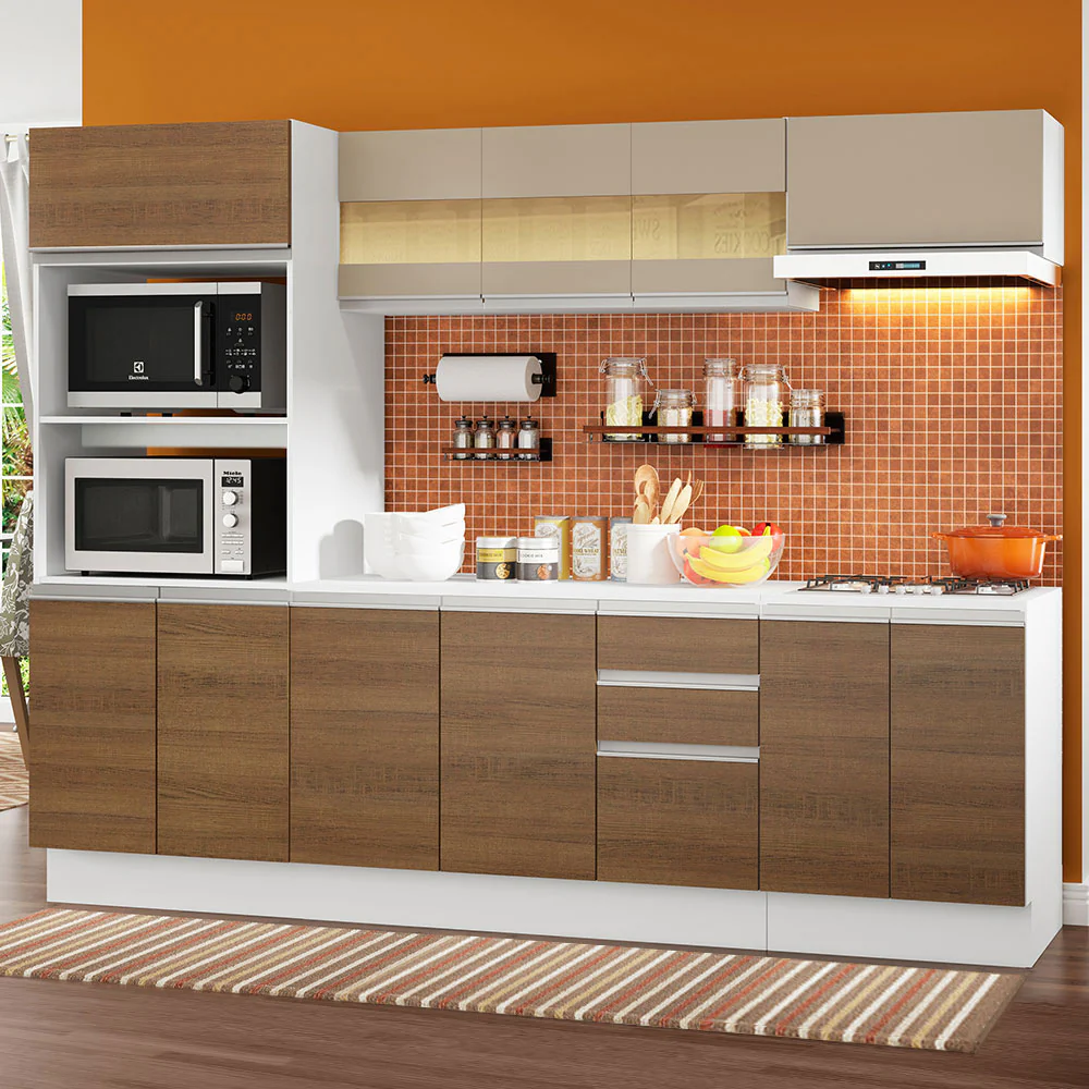 Armário de Cozinha Completa 100% MDF 250 cm Branco/Rustic/Crema Smart Madesa 01