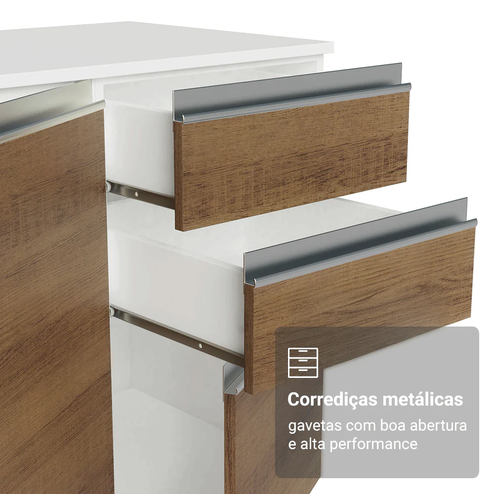Armário de Cozinha Completa de Canto 100% MDF 448cm Branco/Rustic/Crema Smart Madesa 01 - Image 6