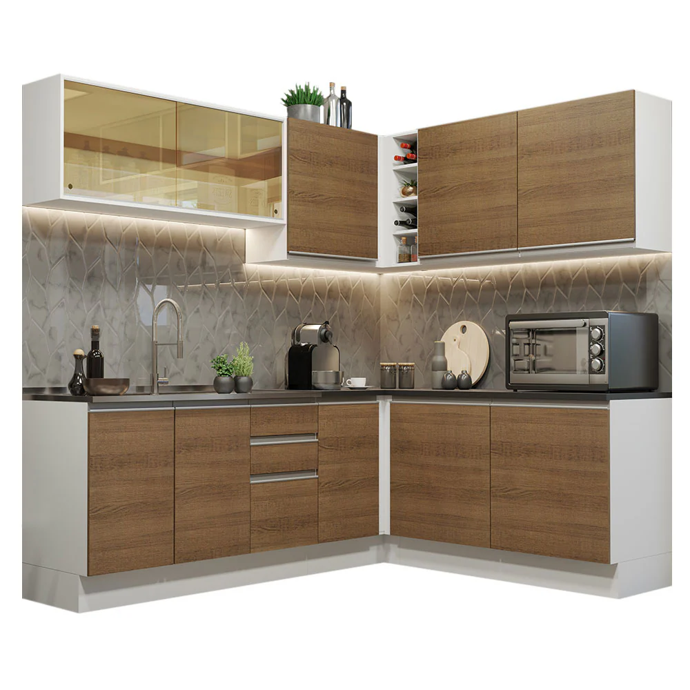 Armário de Cozinha Completa de Canto 100% MDF 389cm Branco/Rustic Acordes Madesa 02 - Image 2