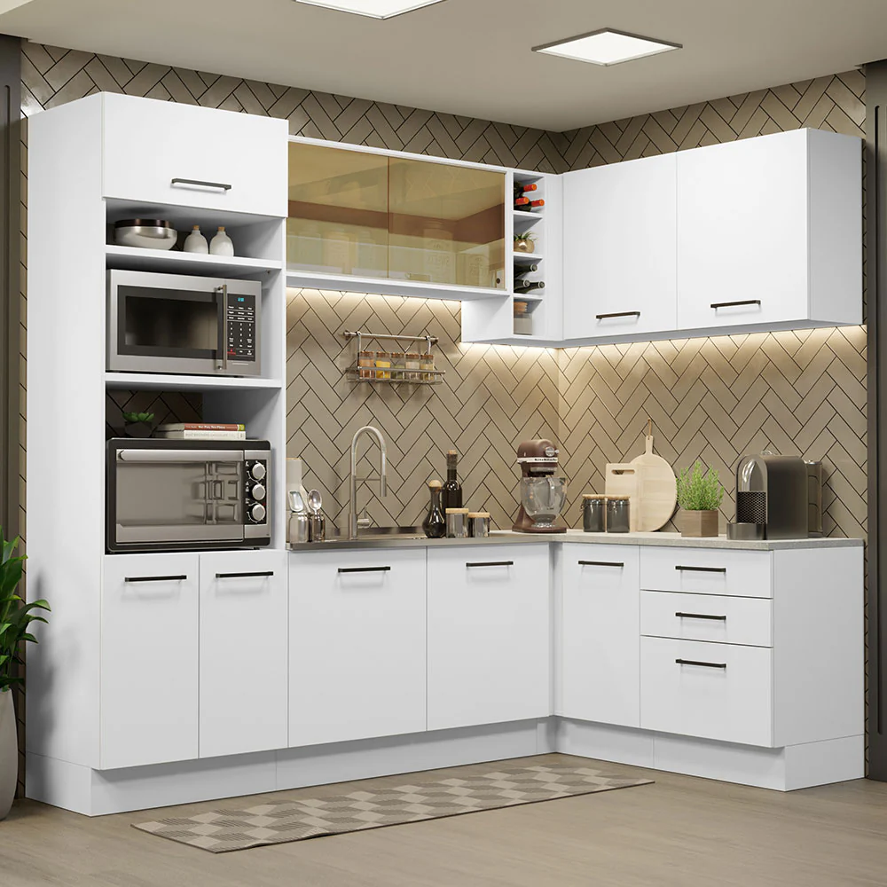 Armário de Cozinha Completa de Canto 399cm Branco Agata Madesa 01