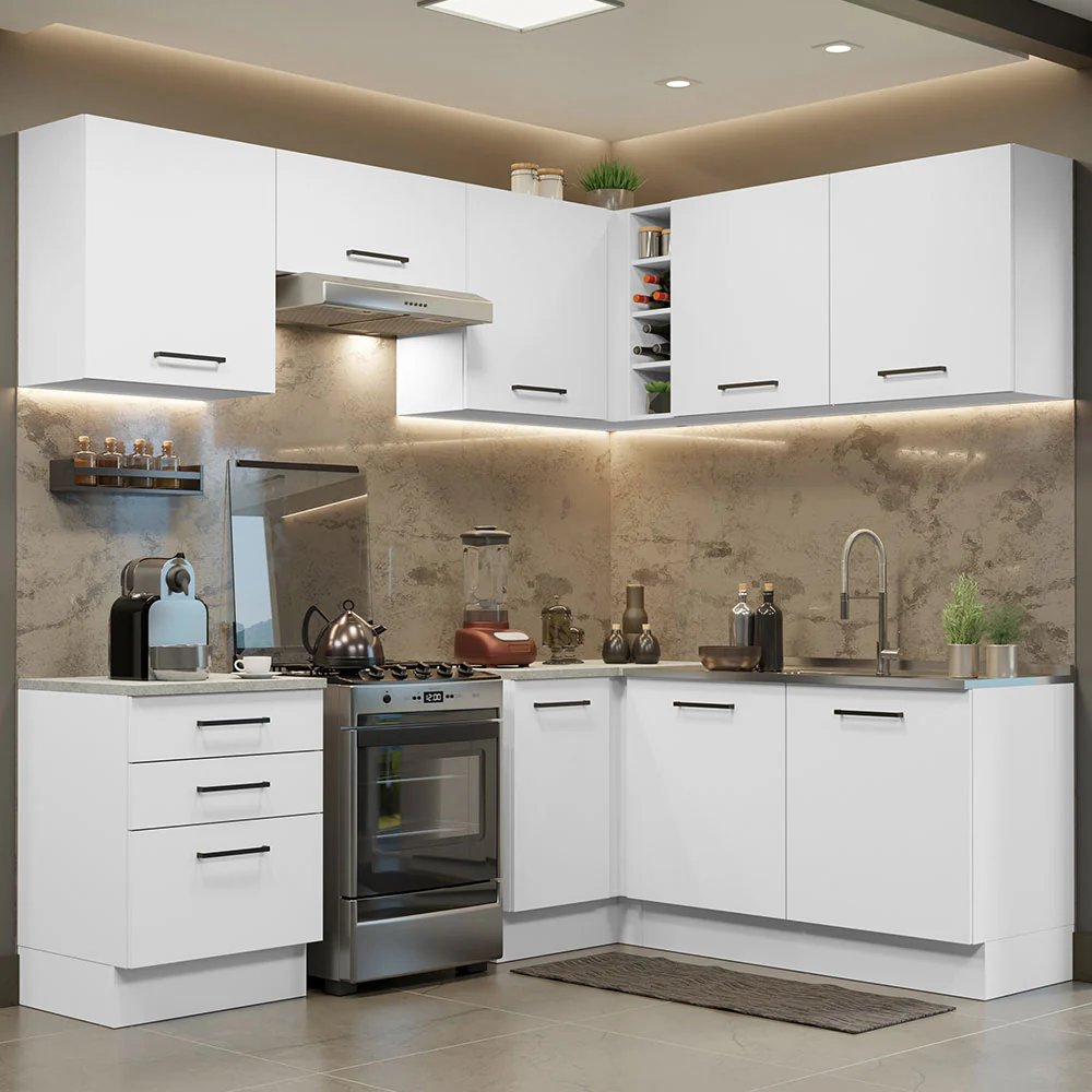 Armário de Cozinha Completa de Canto 399cm Branco Agata Madesa 02