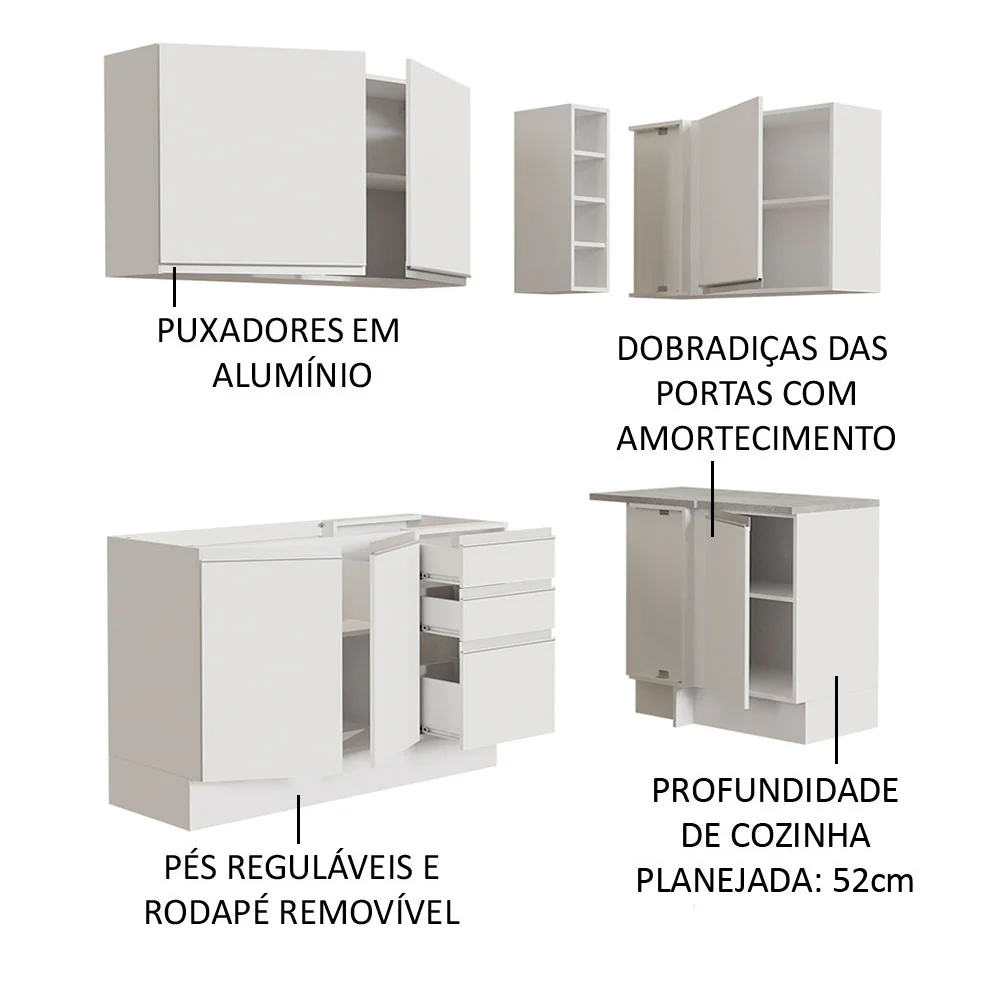 Armário de Cozinha Compacta de Canto 269cm Branco Glamy Madesa 01 - Image 5