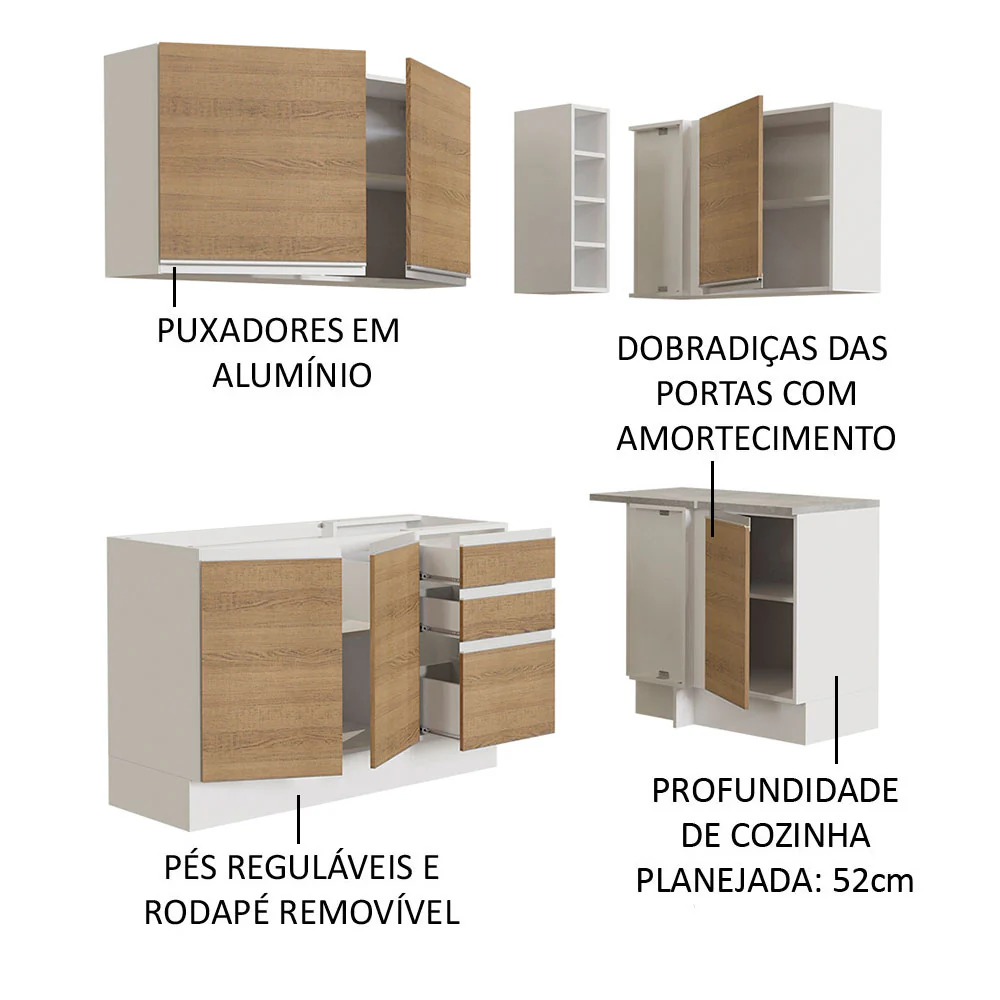 Armário de Cozinha Compacta de Canto 269cm Branco/Rustic Glamy Madesa 01 - Image 5