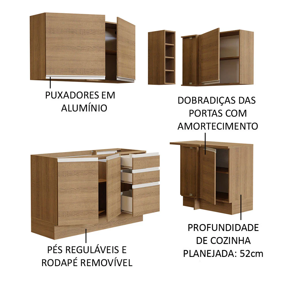 Armário de Cozinha Compacta de Canto 269cm Rustic Glamy Madesa 01 - Image 4