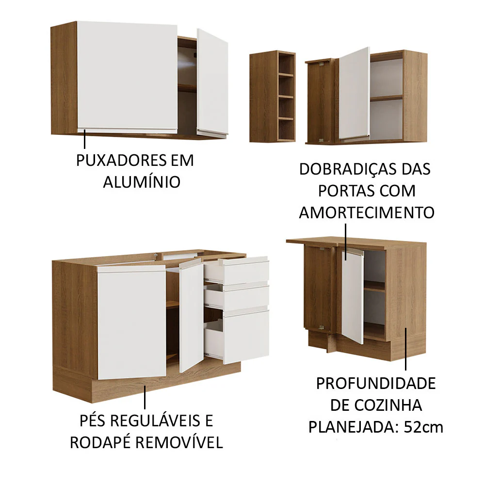 Armário de Cozinha Compacta de Canto 269cm Rustic/Branco Glamy Madesa 01 - Image 5