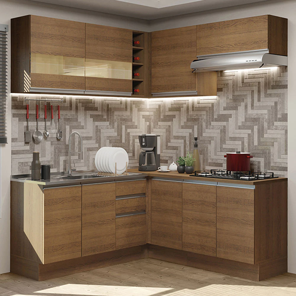 Armário de Cozinha Completa de Canto 349cm Rustic Glamy Madesa 01