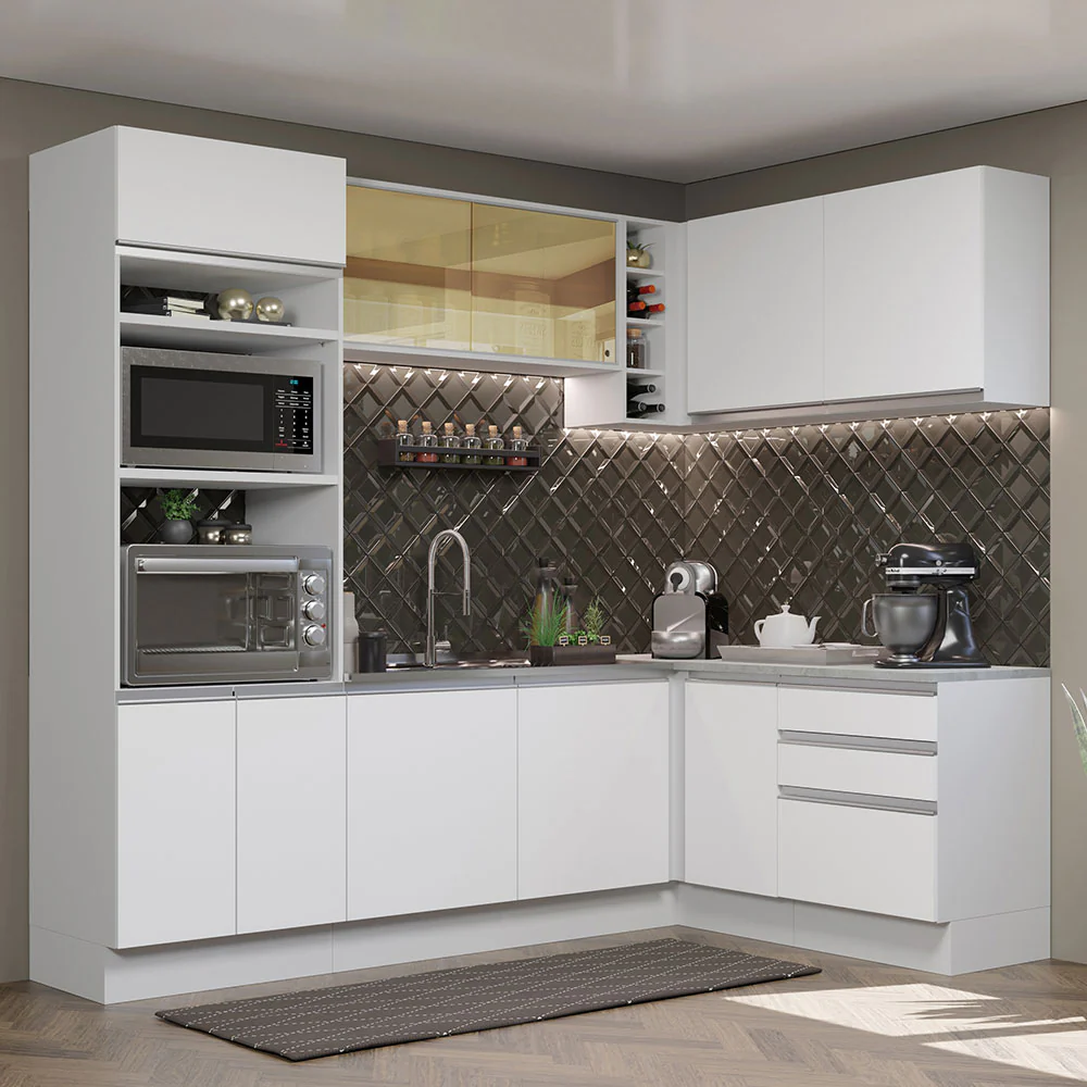 Armário de Cozinha Completa de Canto 399cm Branco Glamy Madesa 02
