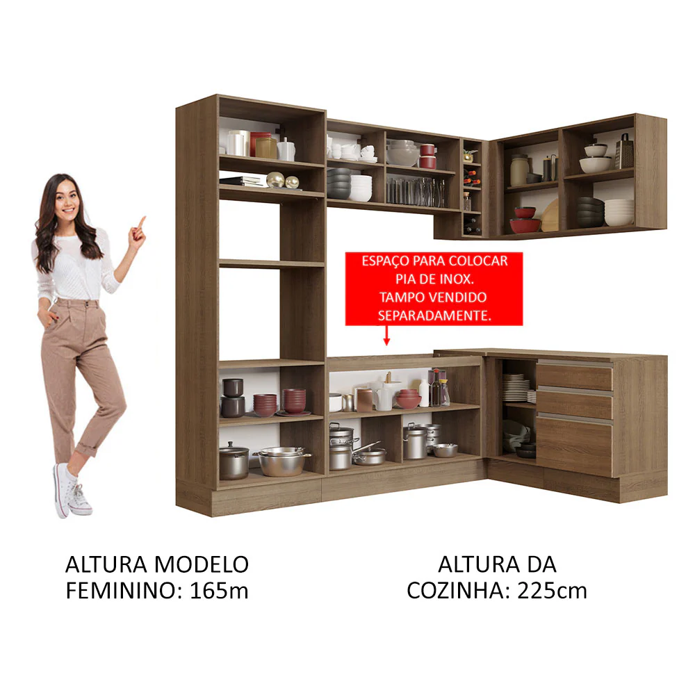 Armário de Cozinha Completa de Canto 399cm Rustic Glamy Madesa 02 - Image 5